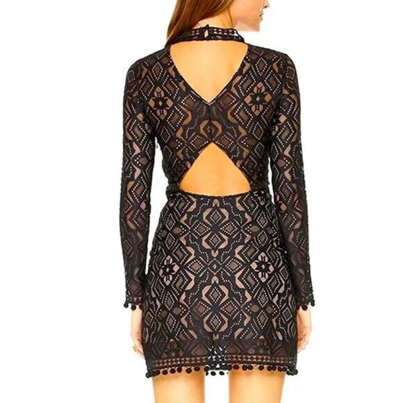 For Love & Lemons Florence Black Geometric Lace Mini Dress Size Medium - Picture 2 of 7